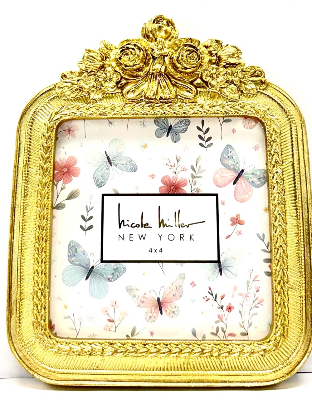 Nicole Miller Square Rococo Revival Style Gold 4 x 4 Picture Frame F441005